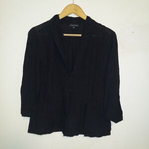 Eileen Fisher Linen Blend Unstructured Blazer-Medium-Black-Pockets-Shawl Collar